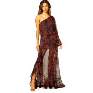 MISA LOS ANGELES GAIA BUTTERFLY ONE SHOULDER MAXI DRESS SIZE SMALL